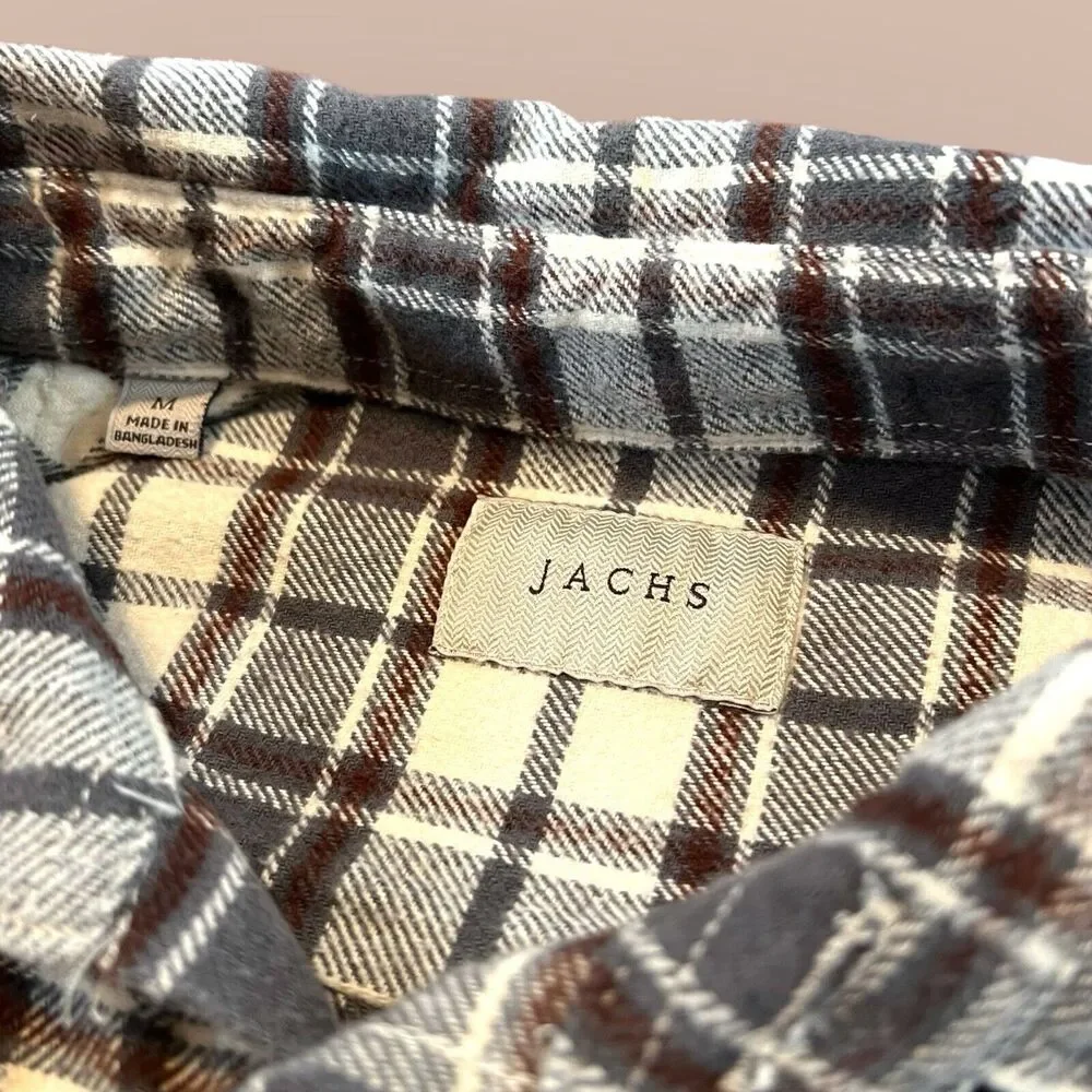 Jachs Men’s Medium Brown Tan Heritage Flannel Plaid Long Sleeve Cotton Shirt - Picture 7 of 7
